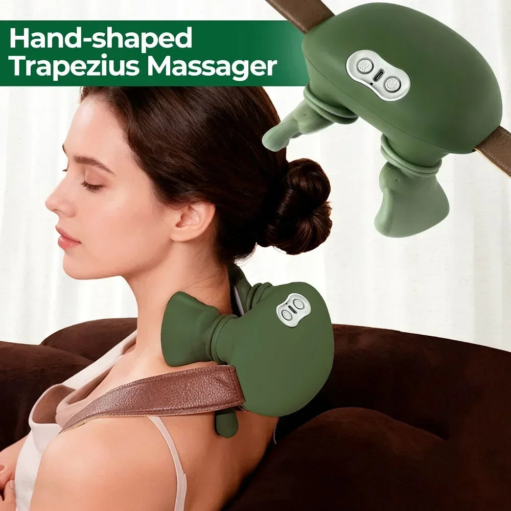 Kneading Neck and Shoulder Massager in Green with USB Type-C Option, Wireless Massage Shawl and Brushless Motor References for Adult Comfort Routines