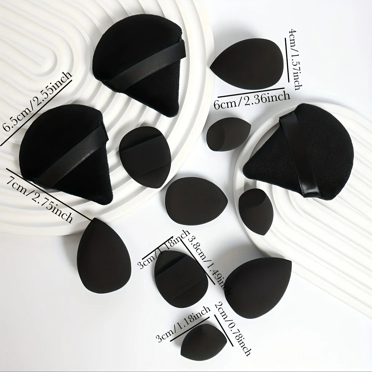 12-Piece Makeup Sponge and Powder Puff Set with Mini Air Cushion Puff and Beauty Egg References, 18 Color and Style Labels for Adult Cosmetic Application