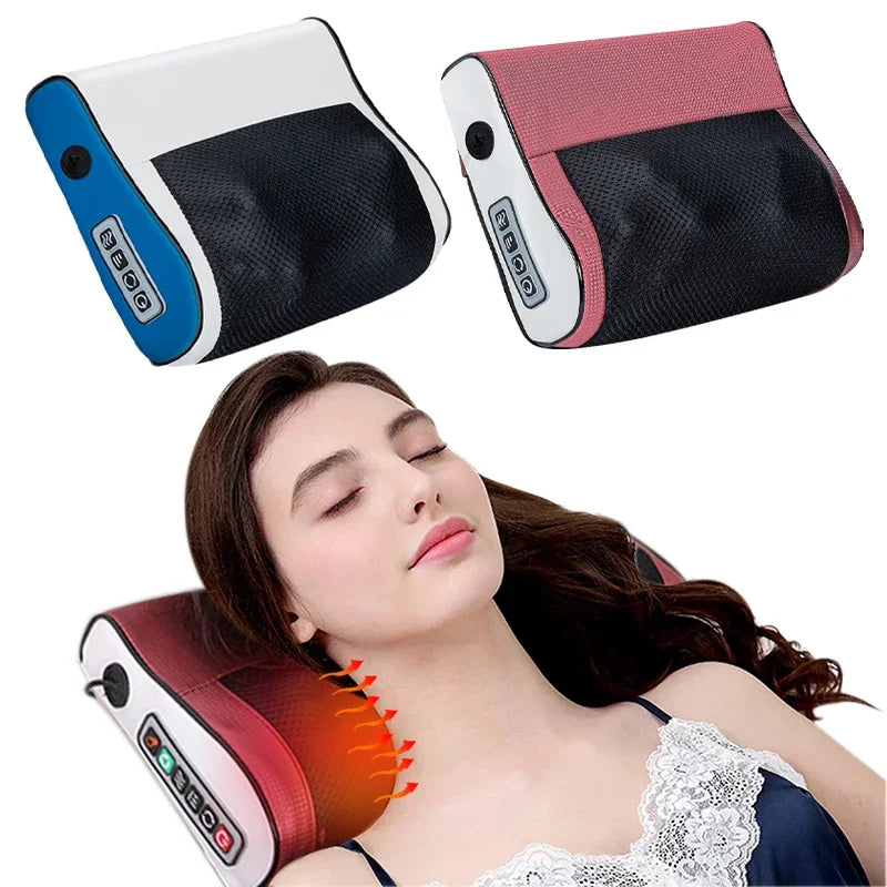 EU Plug Neck and Back Kneading Massager with Listed Adjustable Heat, Blue, Pink and Six-Key-Labeled Options for Adult At-Home Personal Relaxation