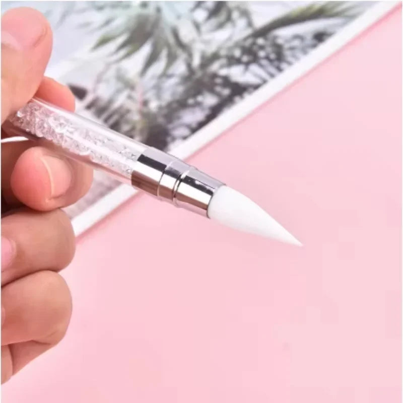 Double-Head Silicone Nail Art Pen Set of 2 by Beechip, White Carving and Dotting Tools for Flower Sculpting, Embossing and DIY Manicure Designs