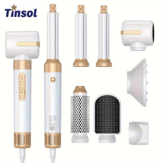 7-in-1 Hair Dryer Brush by Tinsol with Replaceable Styling Heads, Three Heat and Airflow Settings, 2m Cord, Black or White Options and US 110V Version