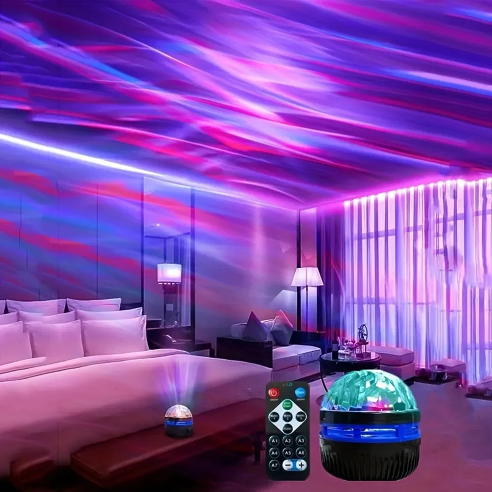 RGB Projection Night Light with Remote Control, USB 5V LED Lamp with Removable Shade in Aurora or Water Ripple Options for Bedroom, Game Room and Party Decor