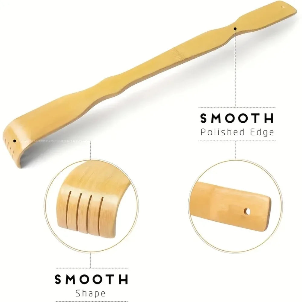 Bamboo Back Scratcher Set of Three with Listed 18.3 Inch Long Handles, Battery-Free Manual Personal Care Tools for Adult Home Use and Practical Gifts