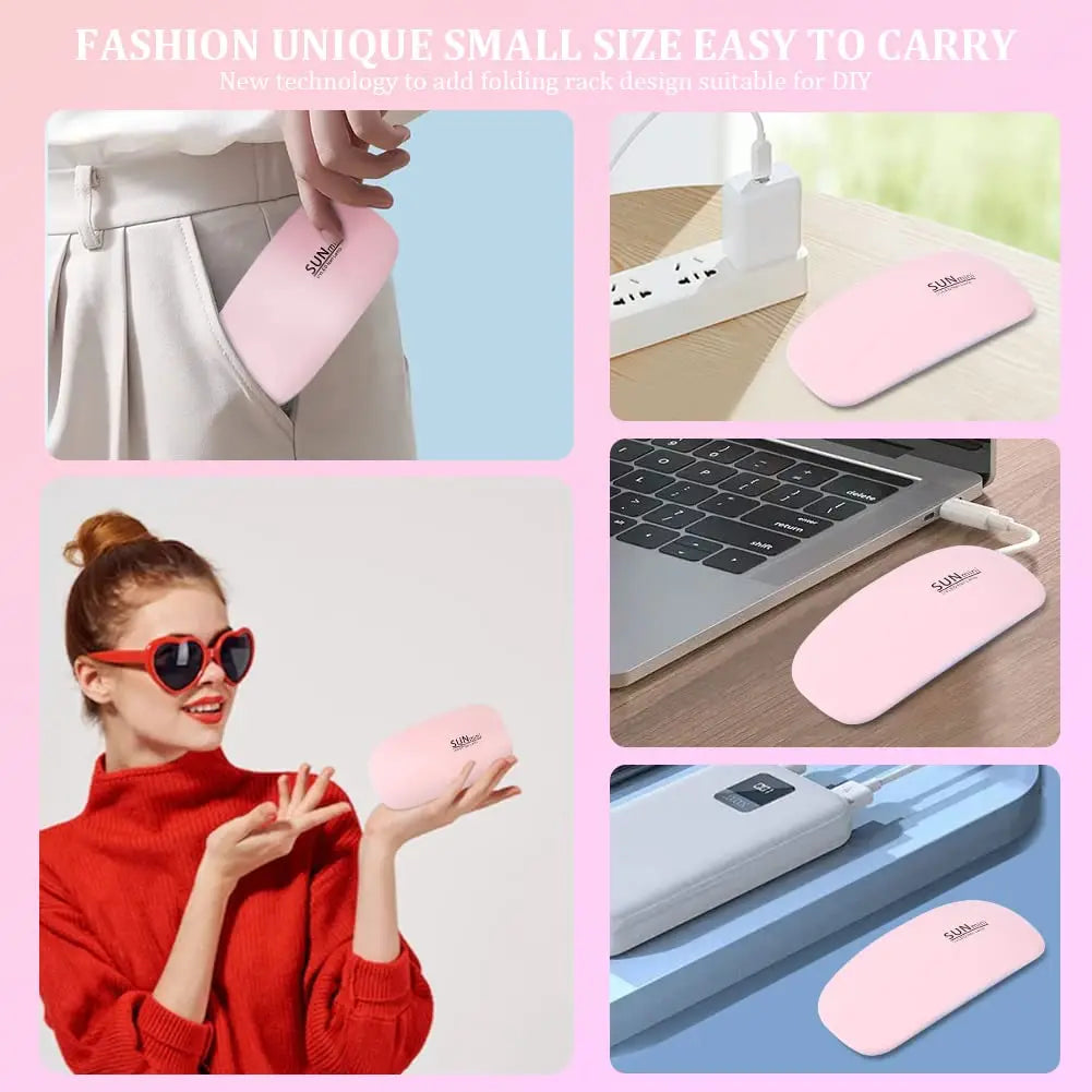 Mini UV LED Nail Lamp by LINMANDA, Portable 6W USB Gel Polish Curing Light with 45s and 60s Timer Settings in Pink and White Option Labels