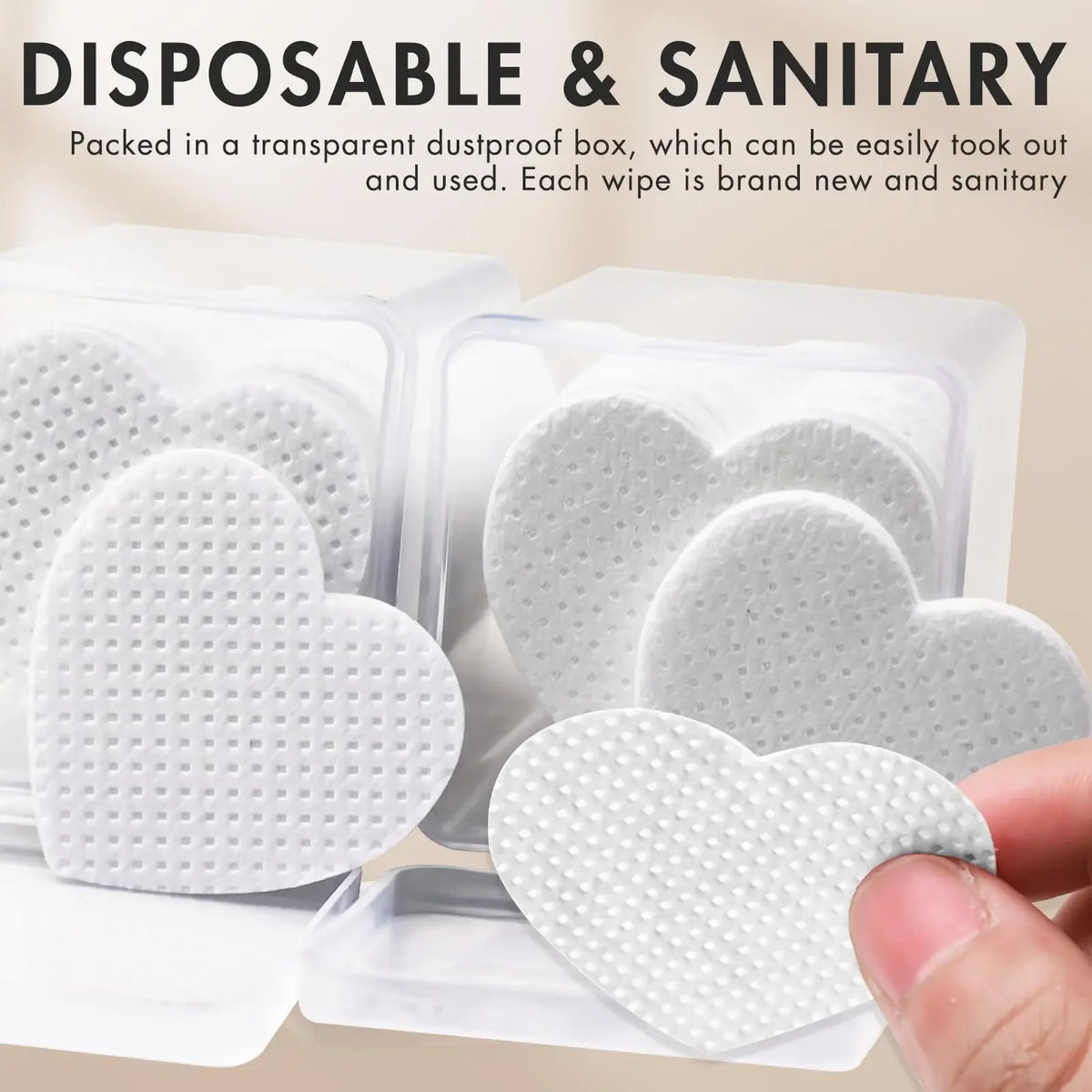Boxed Nail Cleansing Wipes with Approximately 200 Three-Layer Nonwoven Pads, Heart or Square Shapes in Pink or White for Home and Salon Manicure Prep