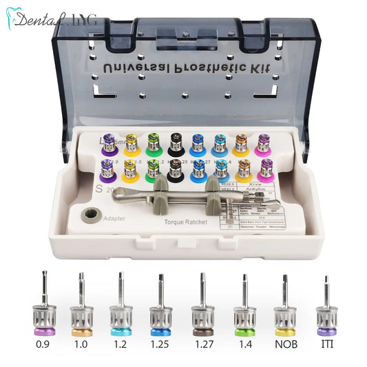 Implant Prosthodontic Driver Set with Adjustable Dental Torque Wrench, Listed 10-70 Ncm Range, Eight Short and Eight Long Drivers for Professional Review
