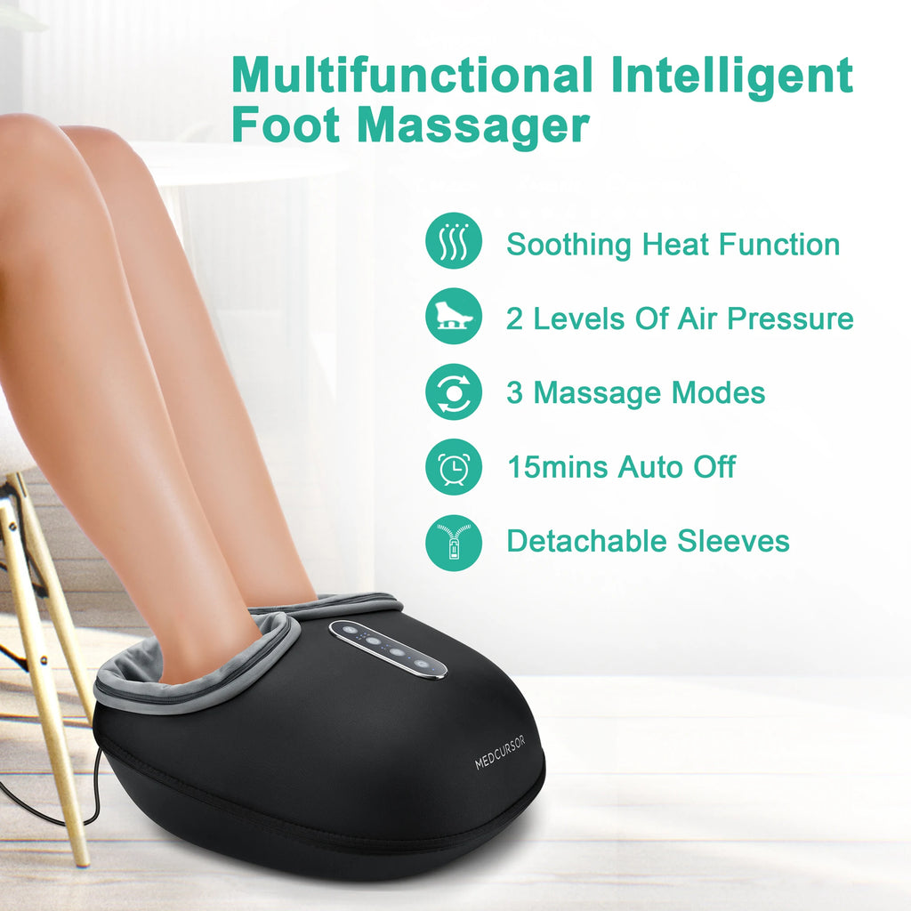 Medcursor Shiatsu Foot Massager with Heat and Roller Massage, Black MDFM400 Electric Foot Care Machine with US or EU Plug Options for Home Relaxation