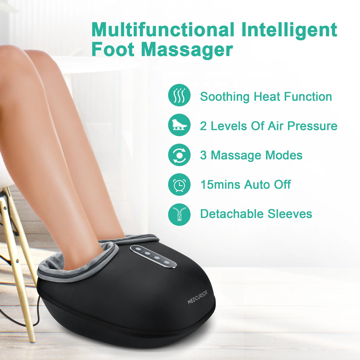 Medcursor Shiatsu Foot Massager with Heat and Roller Massage, Black MDFM400 Electric Foot Care Machine with US or EU Plug Options for Home Relaxation