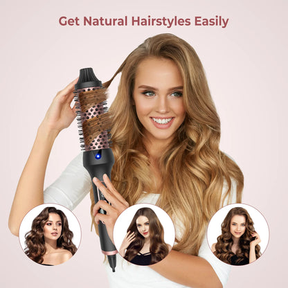 38mm Thermal Styling Brush with Dual PTC Heating, Nine Temperature Settings and 60-Minute Auto Shut-Off, Black Gold Hair Curler and Straightener