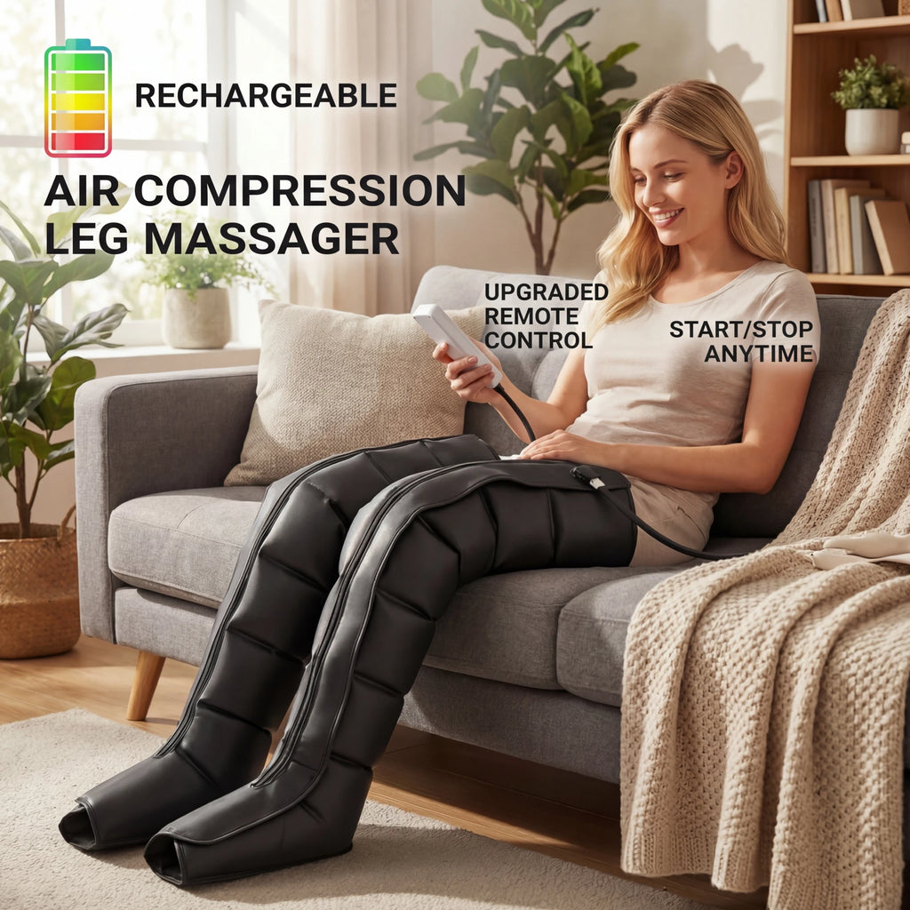 Air Wave Compression Leg Massager with Zipper Design, Three Listed Modes and Intensity Levels in Basic, Lengthen or Lengthen Type-C Options for Adult Relaxation