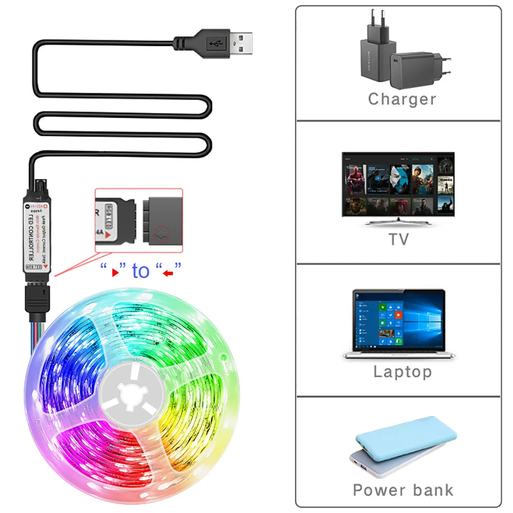 IR Remote RGB LED Strip Lights with 24-Key or 44-Key Control, 5V USB Tape Lighting in Six Length Options for Bedroom Decor and TV Backlighting