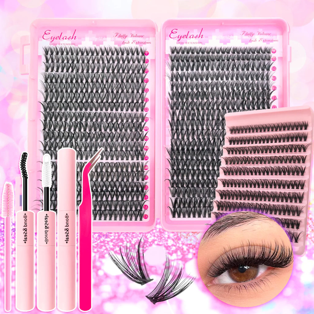 Lash Cluster Extension Kit with Wispy Volume, Fourteen Quantity and Style Options Including Spike and Bottom Lash Labels for Adult Makeup Looks