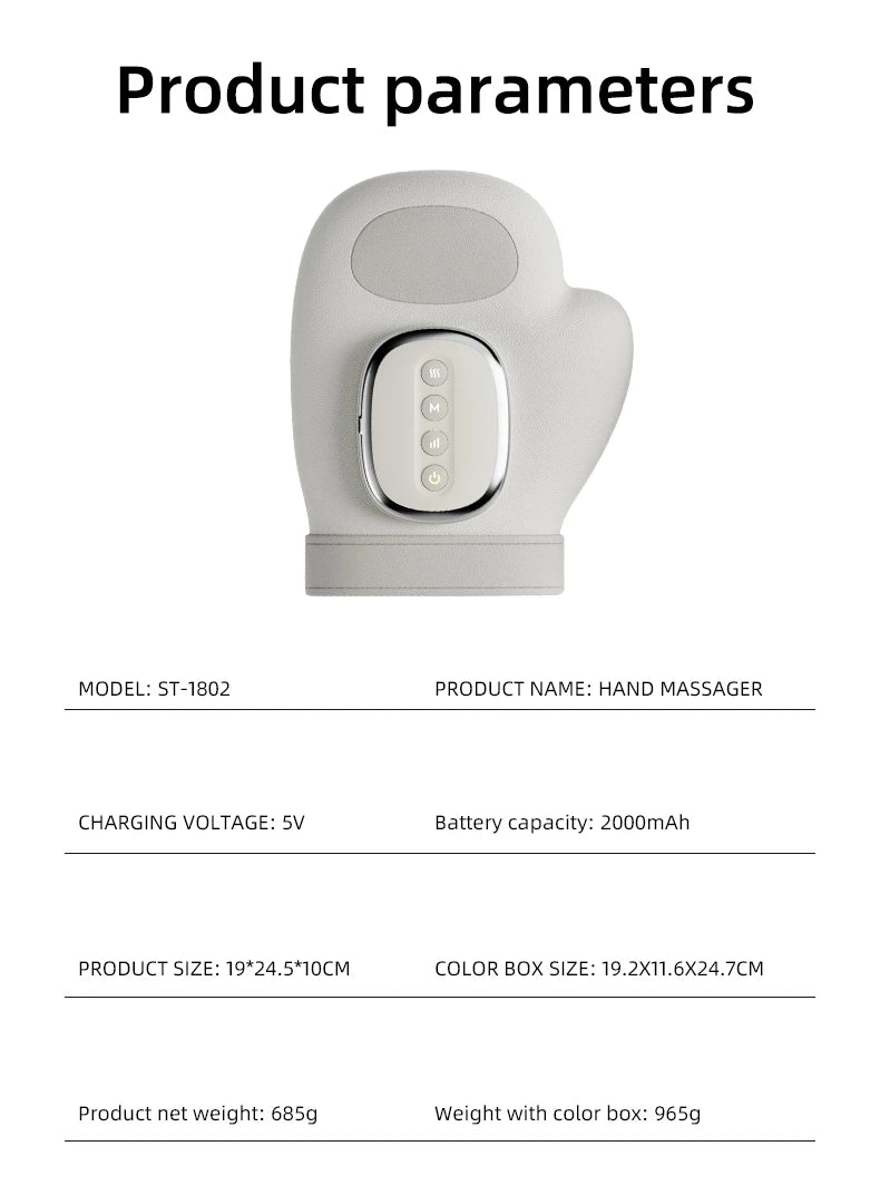 Cordless Heated Hand Massager with 13 Airbags, 3 Massage Modes and 5 Compression Levels, Gray Type-C Rechargeable Device for Adult Home Relaxation