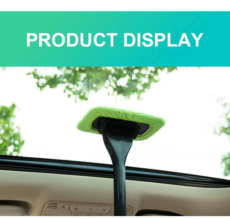 Car Windshield Cleaning Wand with Washable Microfiber Bonnet and Long Handle for Interior Auto Glass Care, Color Choices and Blue Three-Cloth Option