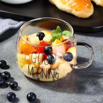 Letter Printed Glass Mug with Handle, Single 350ml Coffee and Tea Cup in Black Label or White Label Options for Breakfast Milk and Home Drinkware