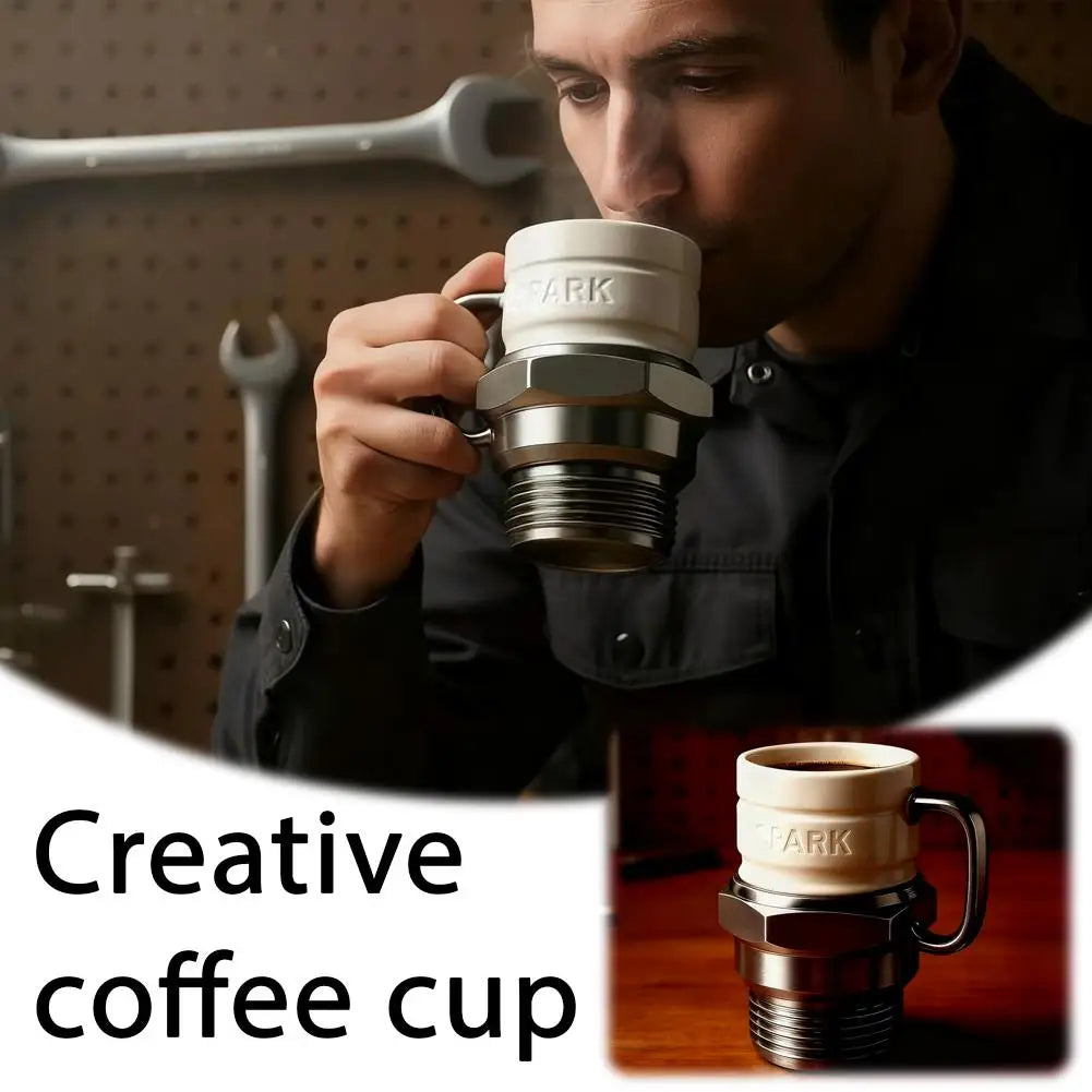 Spark Plug Coffee Mug with Resin Exterior and Stainless Steel Lining, Silvery Automotive-Themed Cup for Mechanics, Car Enthusiasts and Father's Day Gifts