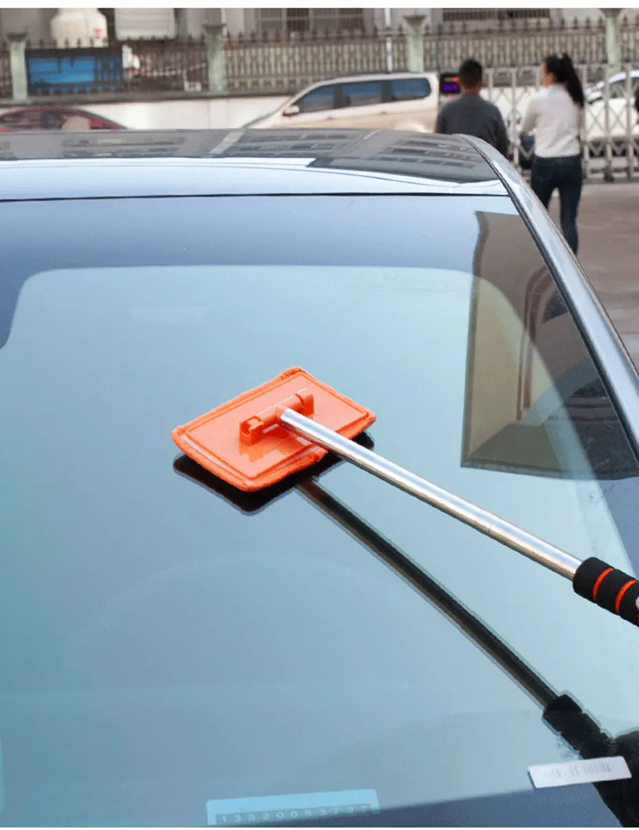 Telescopic Windshield Cleaning Brush by SEAMETAL, 32–50.5cm Adjustable Aluminum-Alloy Handle for Manual Car Glass Wiping in Black, Orange or Blue