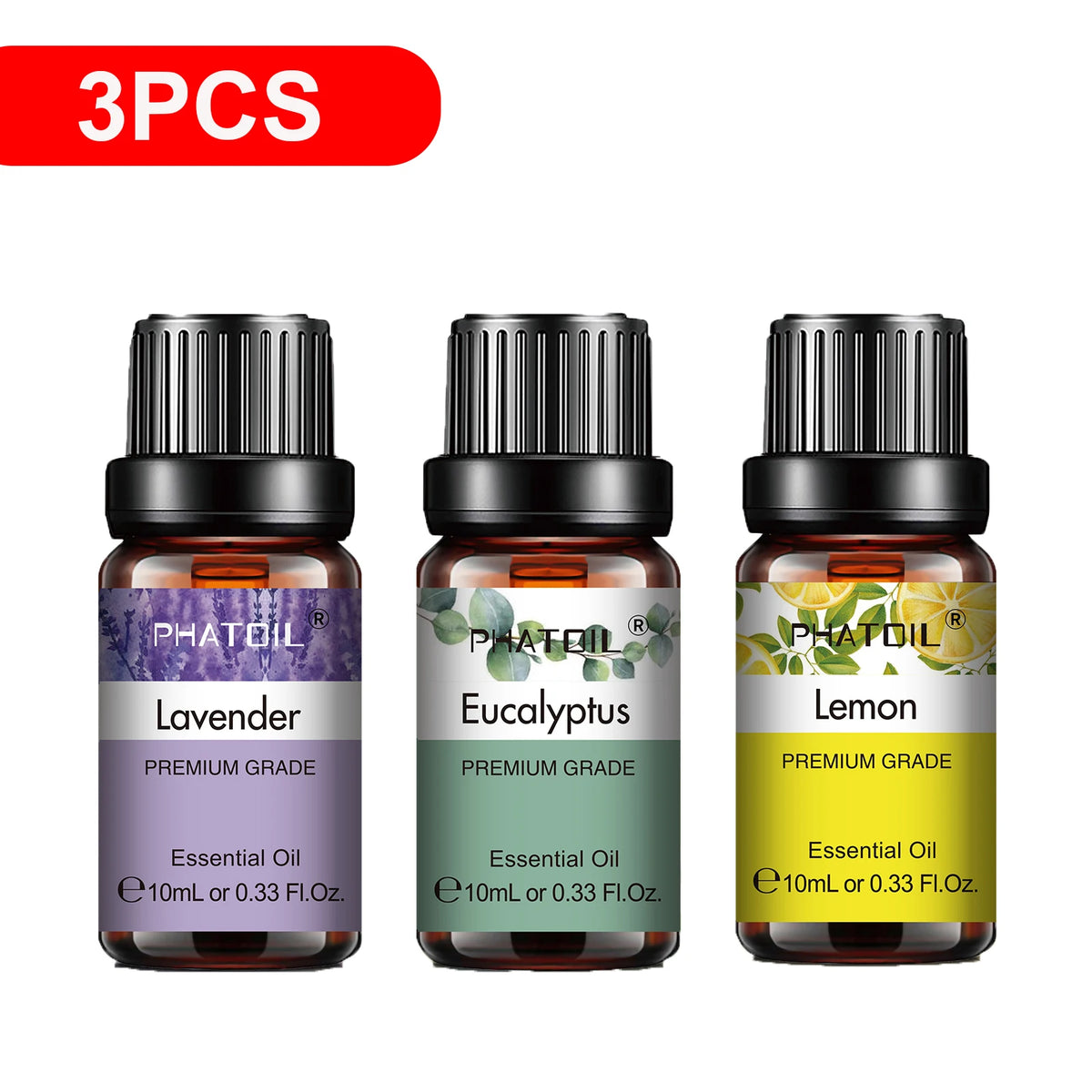 10ml Aroma Oil by PHATOIL for Compatible Diffusers and Home Fragrance, Amber Bottle with Lavender, Eucalyptus, Vanilla, Peppermint and Other Scent Options