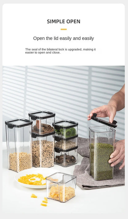 Clear Pantry Storage Jars with White or Black Covers, Five Capacity Options from 460ml to 1800ml and Single-Size Packs or Mixed Five-Size Kitchen Sets