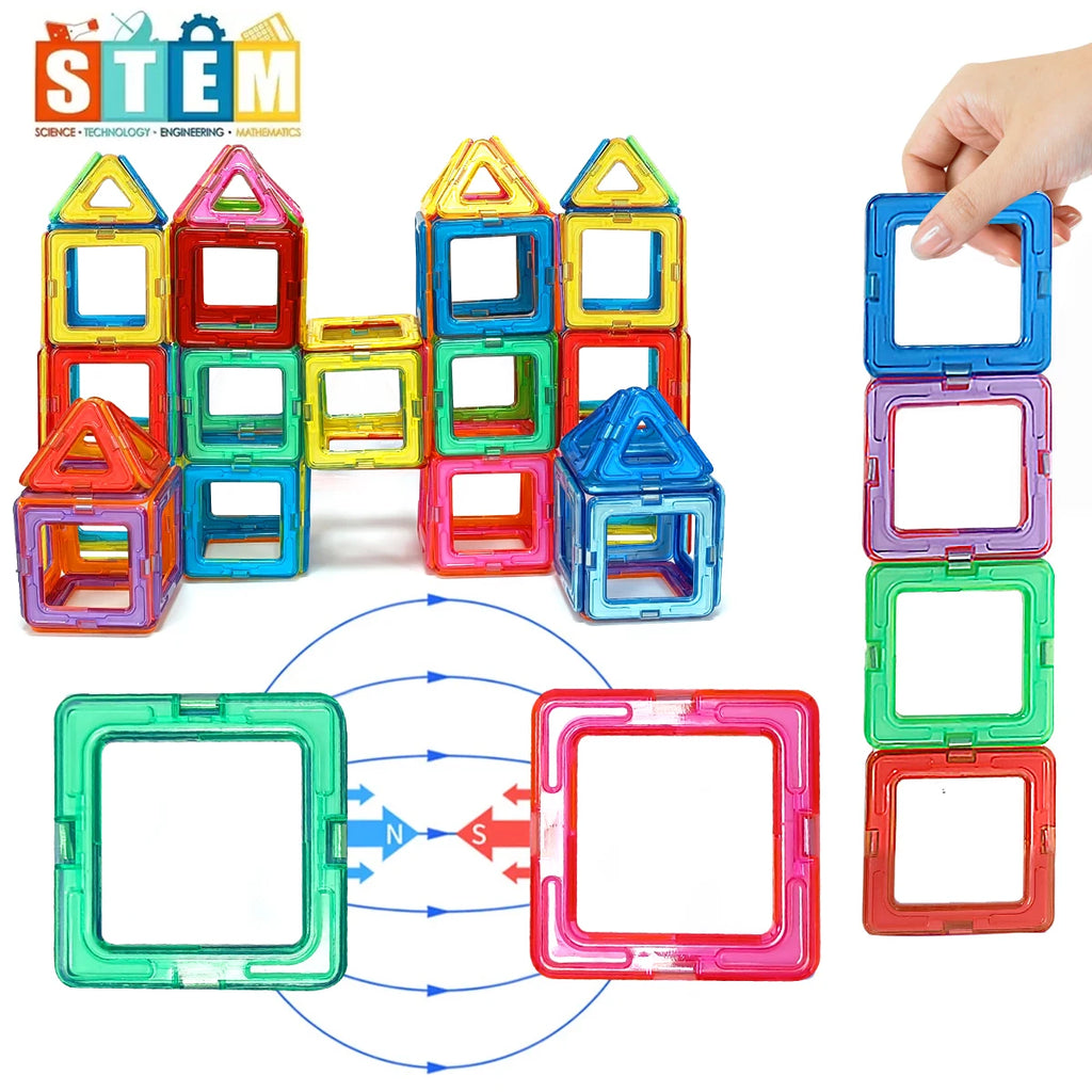 Magnetic Building Blocks with Medium Size Pieces, DIY Construction Play Sets in 20, 32, 40, 56, 60 or 84-Piece Options for Supervised STEM-Inspired Building