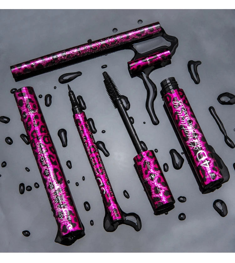 Eyeliner and Mascara Set by YANQINA with Eyebrow Pencil, Liquid Eye Liner and Volumizing Curl-Look Mascara for Everyday and Evening Makeup