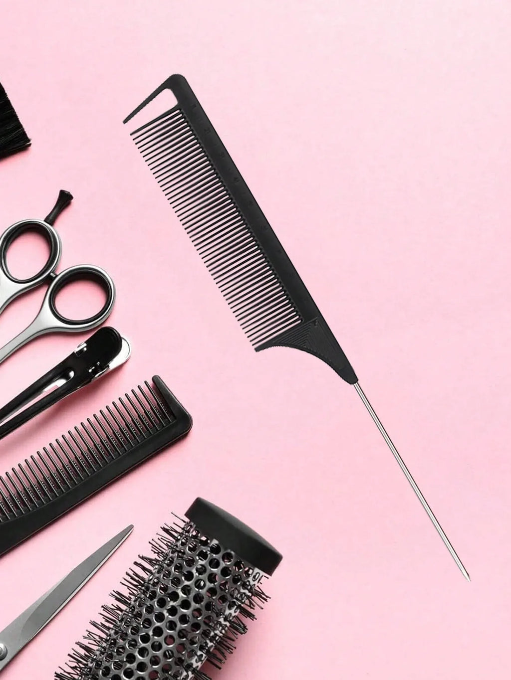 Pointed Tail Hair Comb for Manual Sectioning and Human Hair Wig Styling, Stainless Steel Reference with Pink, Black, Purple and Rose Color Options