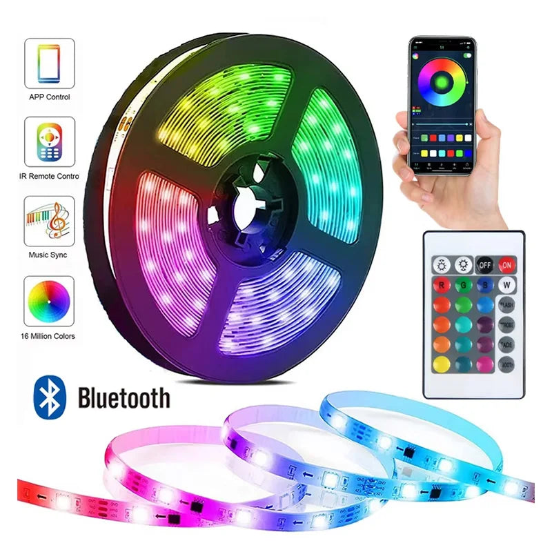 5V USB RGB LED Strip Lights with App Control and Timer, Listed Bluetooth and 24-Key Remote, Nine Length Options from 1m to 30m for Indoor Home Decoration