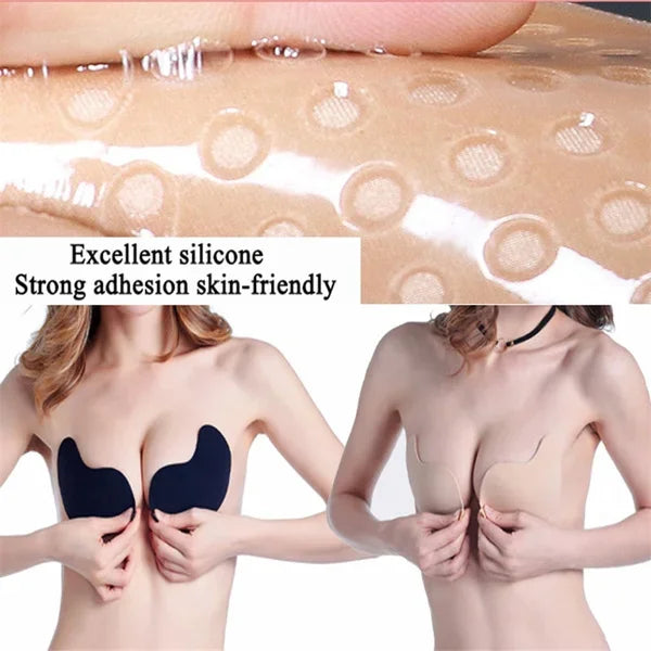 Backless Strapless Adhesive Bra for Women with Silicone Cups and Front Closure, Reusable Wire-Free Design in Black or Skin Tone, A–D Sizes
