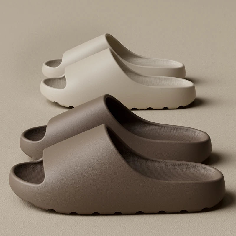 Men's EVA Slippers with Thick-Bottom Lightweight Design, Brown, Black, Beige or Green Casual House Footwear in Seven Paired Size Labels from 36-37 to 48-49