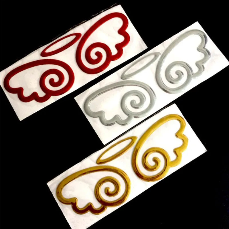 3D Angel Wings Car Decoration, Single PVC Exterior Styling Label in Red, Yellow or Silver for Compatible Vehicle Fuel Door Areas