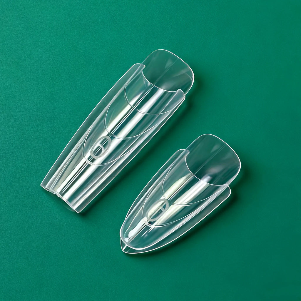 Clear Sandwich Nail Dual Forms by Nailpop with Listed 240-Piece Quantity, Coffin or Oval Options for French Manicure and Builder Gel Nail Extensions