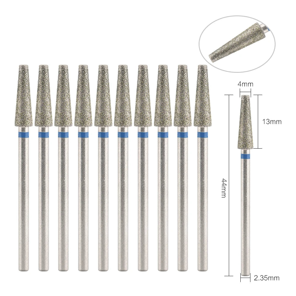 Diamond Nail Drill Bits, Listed 10-Piece Milling Accessories with 2.35mm Shanks, A-Series and Grade-Labeled Options for Professional Electric Manicure Filing