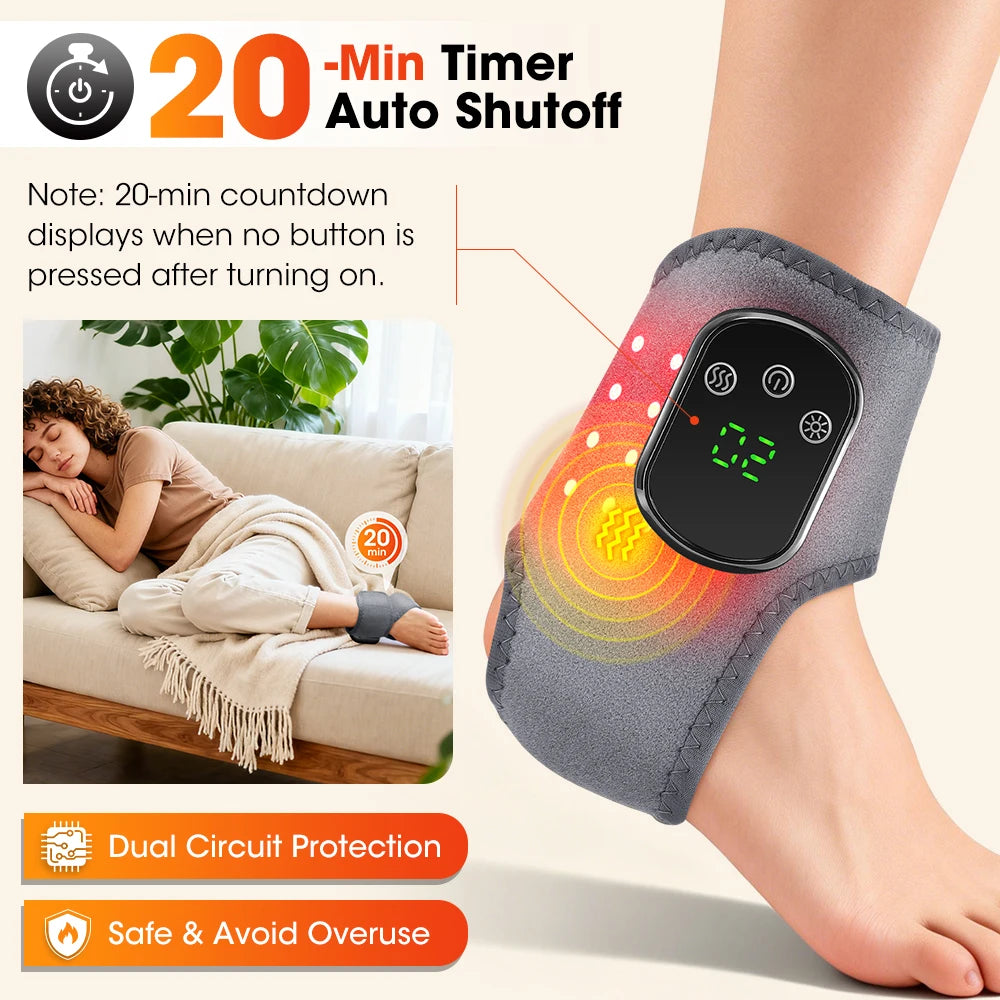 Rechargeable Ankle Heating Wrap XBL-8688A1, Red Light and 3 Vibration Modes with 1800mAh Battery, USB-C Charging and 1 or 2 Piece Options for Adult Personal Care