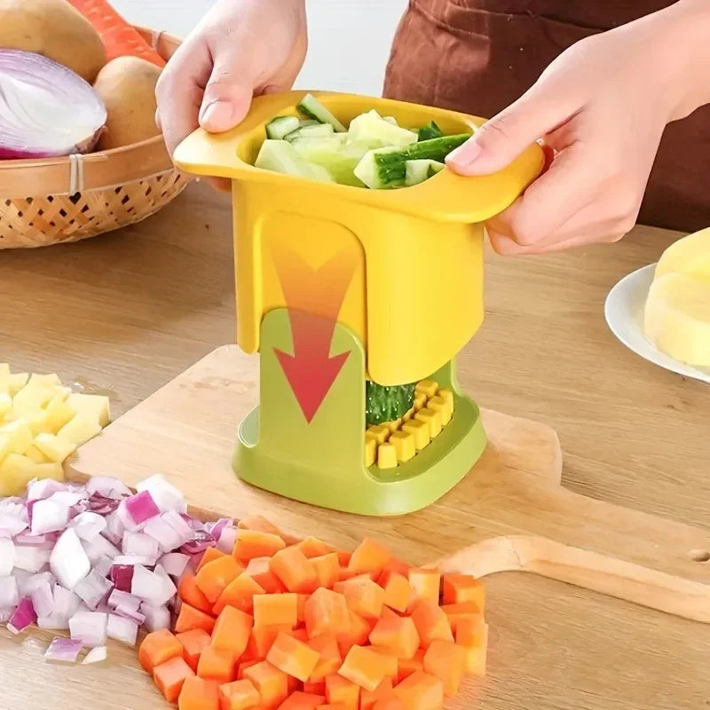 Hand Pressure Vegetable Dicer, Manual Stainless Steel Grid Cutter with PP Body and Listed 1.2cm Cube Design in White or Yellow for Home Ingredient Preparation