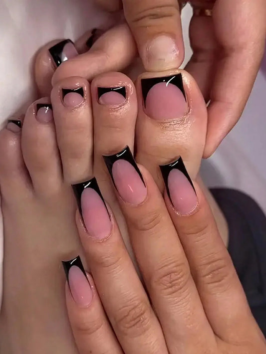Glossy Fake Toenails with Listed 48-Piece Full-Cover Design, French-Inspired Nail Styling in Nine Color Options for Women's At-Home Pedicure and Vacation Looks