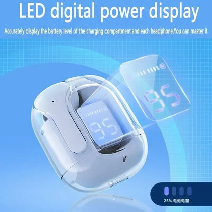 T2 Wireless Bluetooth Earphones with LED Power Display and Built-In Microphone, Transparent-Style In-Ear Audio Design in Five Colors for Music and Calls