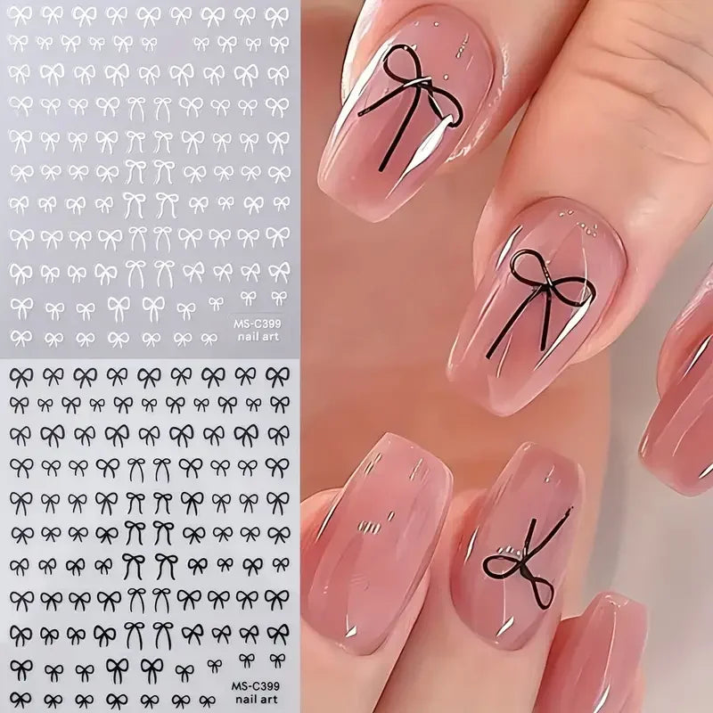 Bow Nail Stickers, 1 Sheet of 3D Mini Ribbon Bowknot Decals for Kawaii Y2K Nail Art, Natural and Artificial Nail Decoration, DIY Home or Salon Manicures