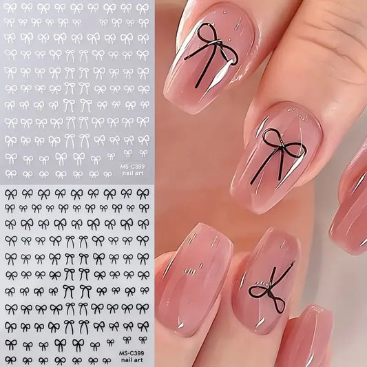 Bow Nail Stickers, 1 Sheet of 3D Mini Ribbon Bowknot Decals for Kawaii Y2K Nail Art, Natural and Artificial Nail Decoration, DIY Home or Salon Manicures