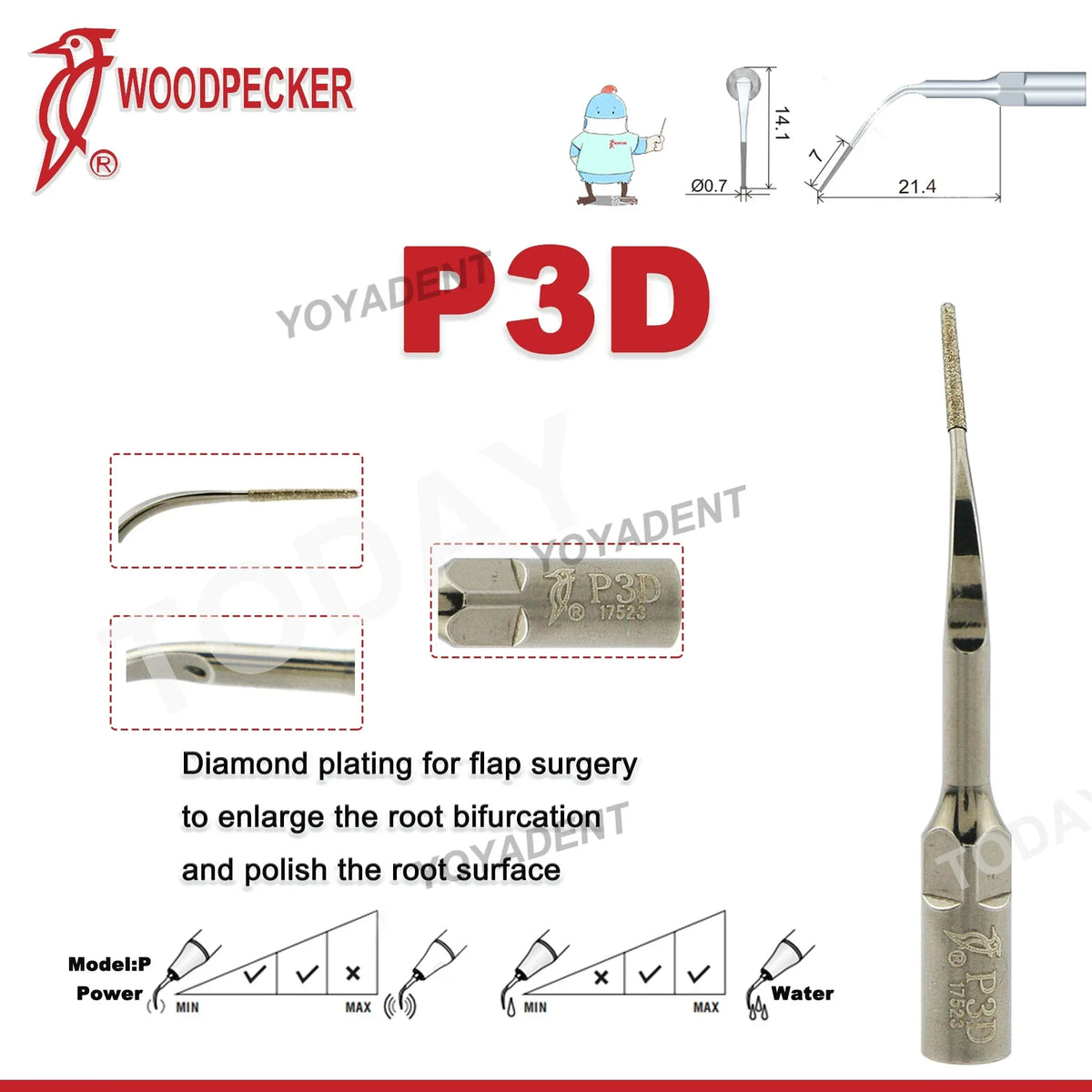 Ultrasonic Scaler Handpiece and Tip Options by Woodpecker, HW-5L LED Handpiece or P, E and G Series Tips for Compatible Dental Equipment