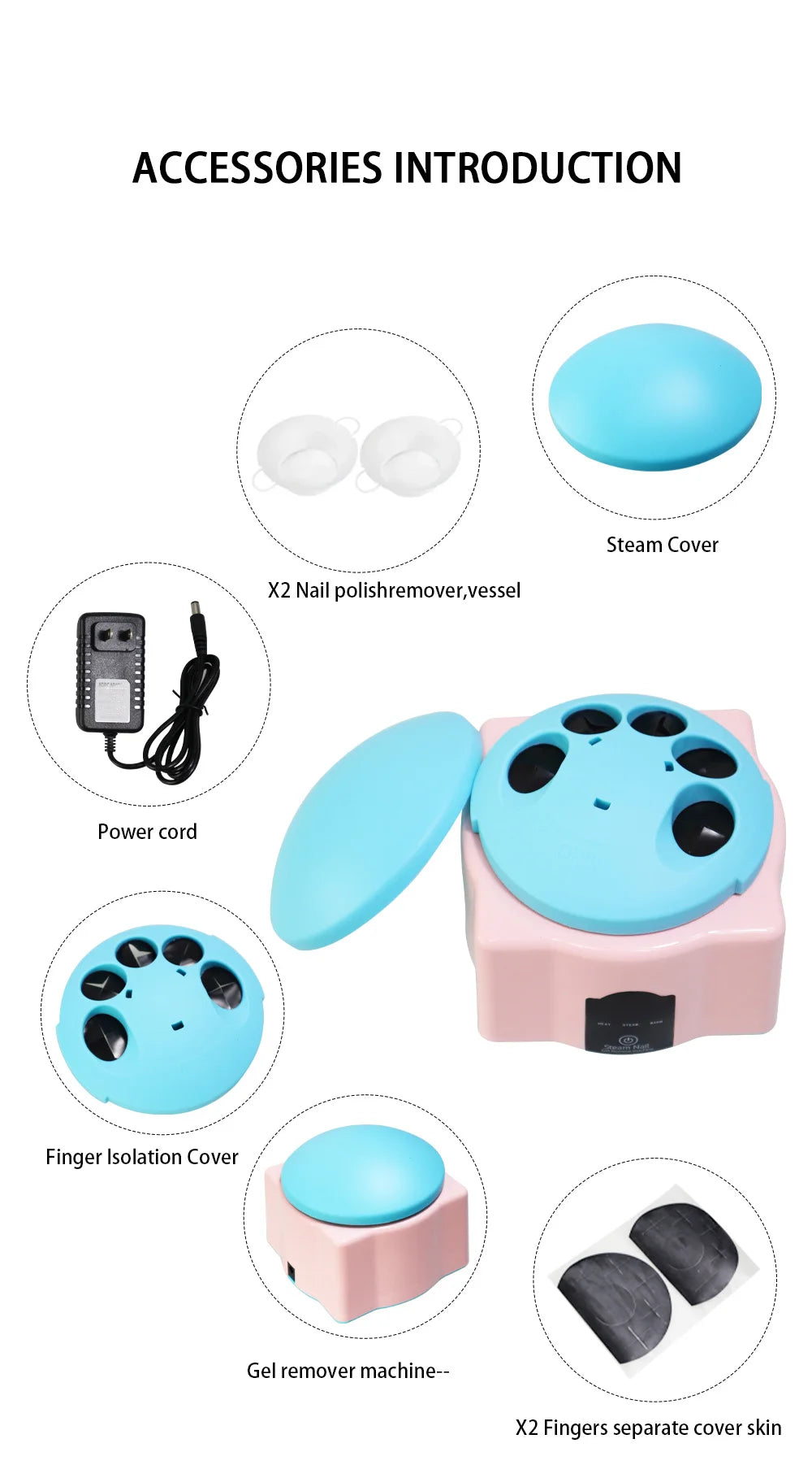 Electric Steam Gel Nail Remover with Five-Finger Use and Automatic Shutoff References, Compact Polish Removal Box for Instruction-Guided Manicure Care