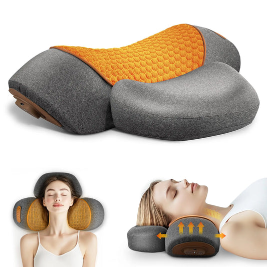 Neck Massage Pillow with Heat and Vibration, Contoured Slow-Rebound Support with Listed Three-Level Settings and Massage or Traction Model Options