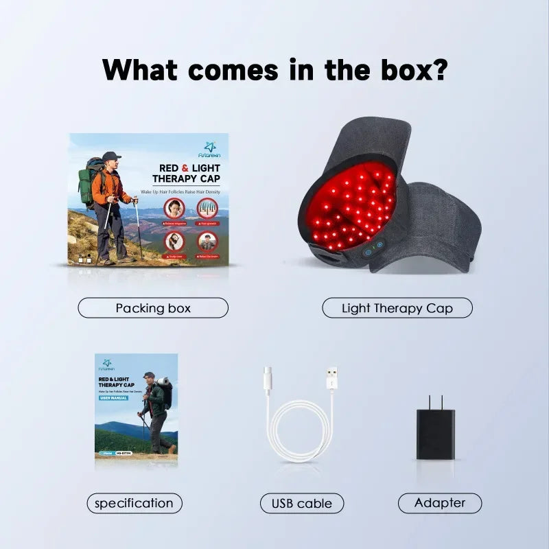 LED Light Scalp Cap with Normal, Breathing, 10Hz and 40Hz Mode References, Listed Rechargeable 2000mAh Battery and Black or Grey Regional Plug Options