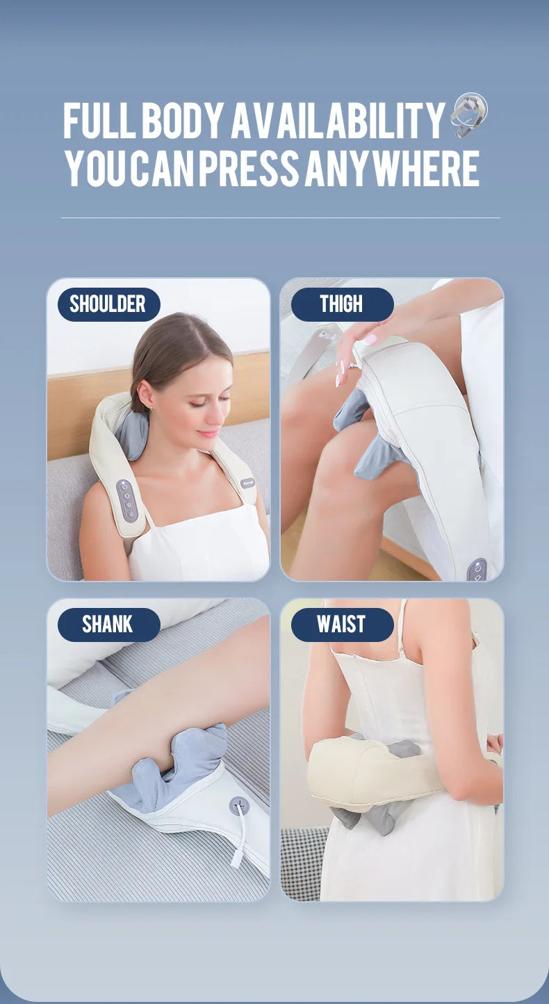 Rechargeable Neck and Shoulder Massage Shawl with Listed Two Modes, Adjustable Straps and Back Buckle, 20W or 26W Kneading Models in White, Grey and Brown Options