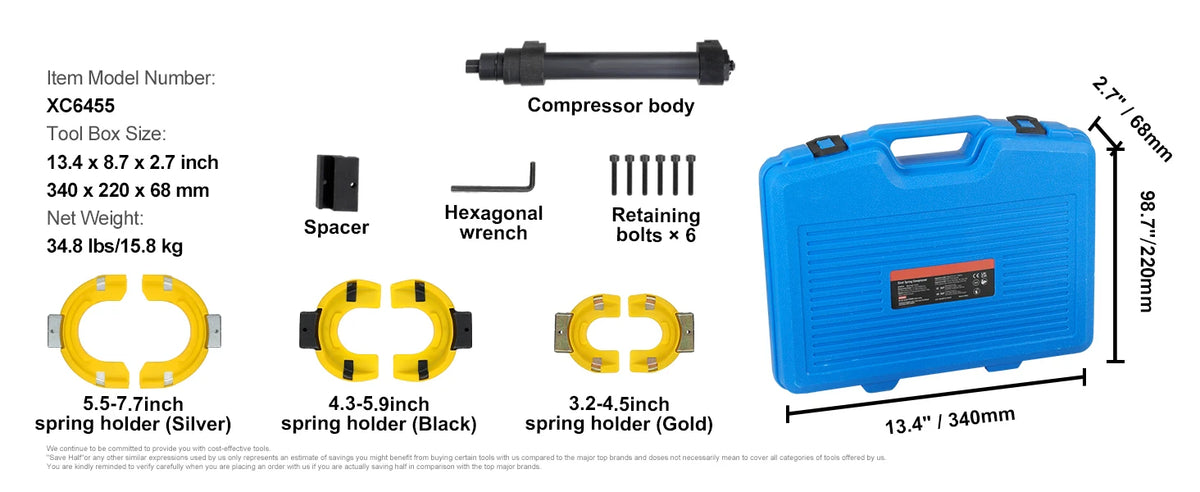Strut Spring Compressor Kit by SucceBuy with Three Interchangeable Yoke Sizes and Heat-Treated #45 Steel for Compatible MacPherson Suspension Workshop Service