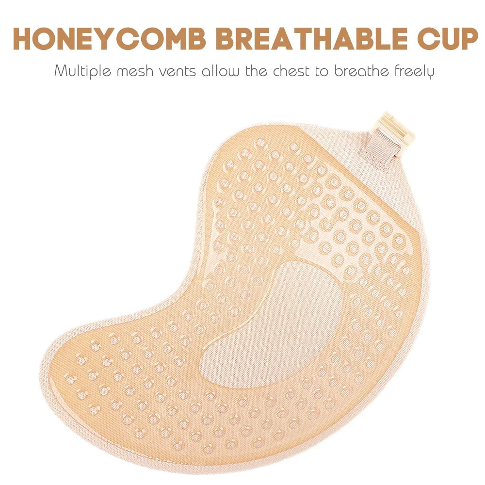 Backless Strapless Adhesive Bra for Women with Silicone Cups and Front Closure, Reusable Wire-Free Design in Black or Skin Tone, A–D Sizes