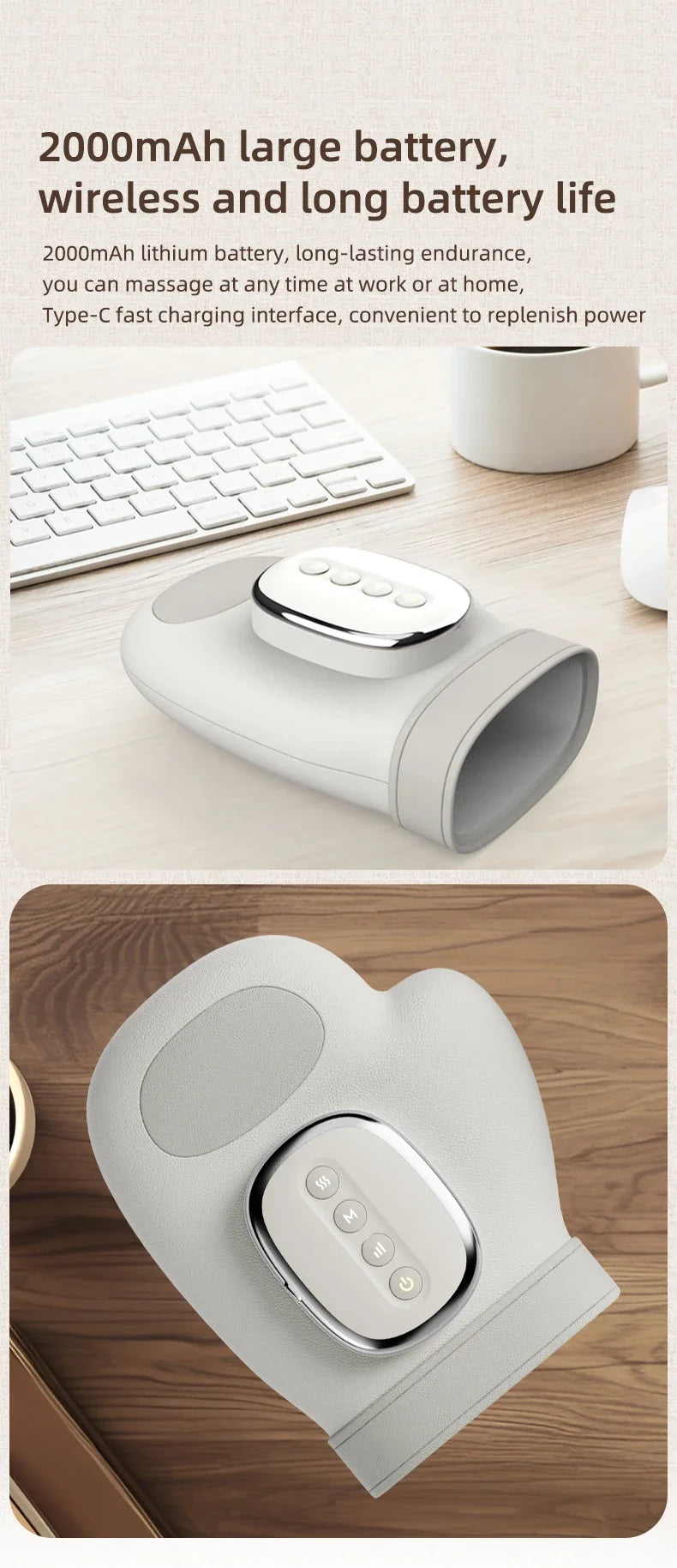 Air Compression Hand Massager with 13 TPU Airbags, Three Modes and Five Pressure Levels, Gray Wireless Heated Device for Adult Palm and Finger Relaxation