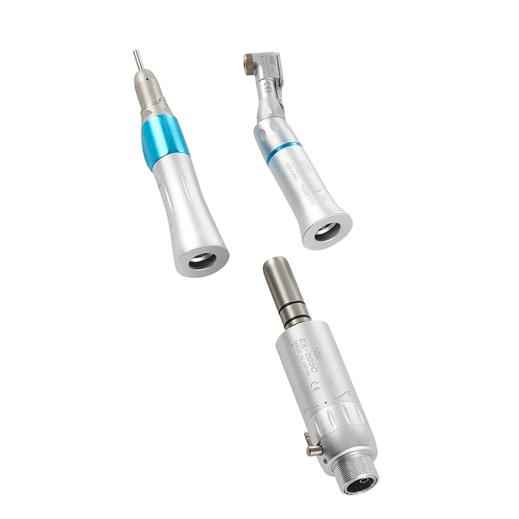 Low Speed Contra Angle Dental Handpiece with 1:1 Direct Drive, Wrench and Manual, 2 or 4 Hole Set Labels and Six Color Options for Professional Use