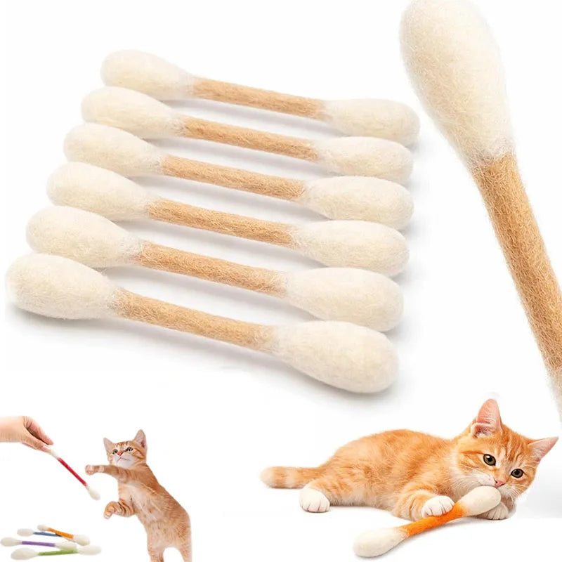 Catnip Kicker Sticks in Cotton Swab Shape, 6-Piece Felt Cat Toy Set for Supervised Indoor Batting and Kicking Play with Seven Color Option Labels