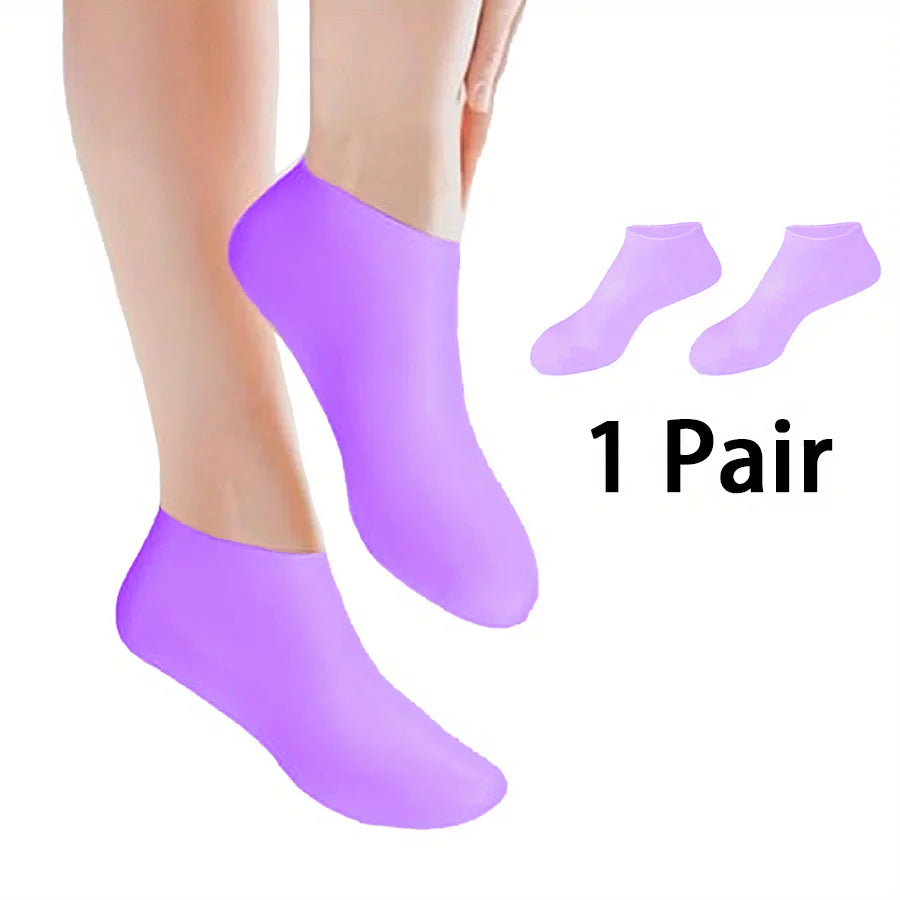 Silicone Foot Socks for Women's At-Home Moisturizing Routines, Personal Foot Care Accessory in Purple, Blue, Black, Green, Pink, White or Orange