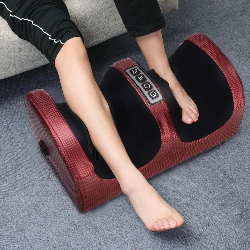 EU Plug Heated Foot Massager for 220-240V Power, Electric Kneading Machine with Adjustable Rotation and Massage Speed, PU Outer and Soft Velvet Liner